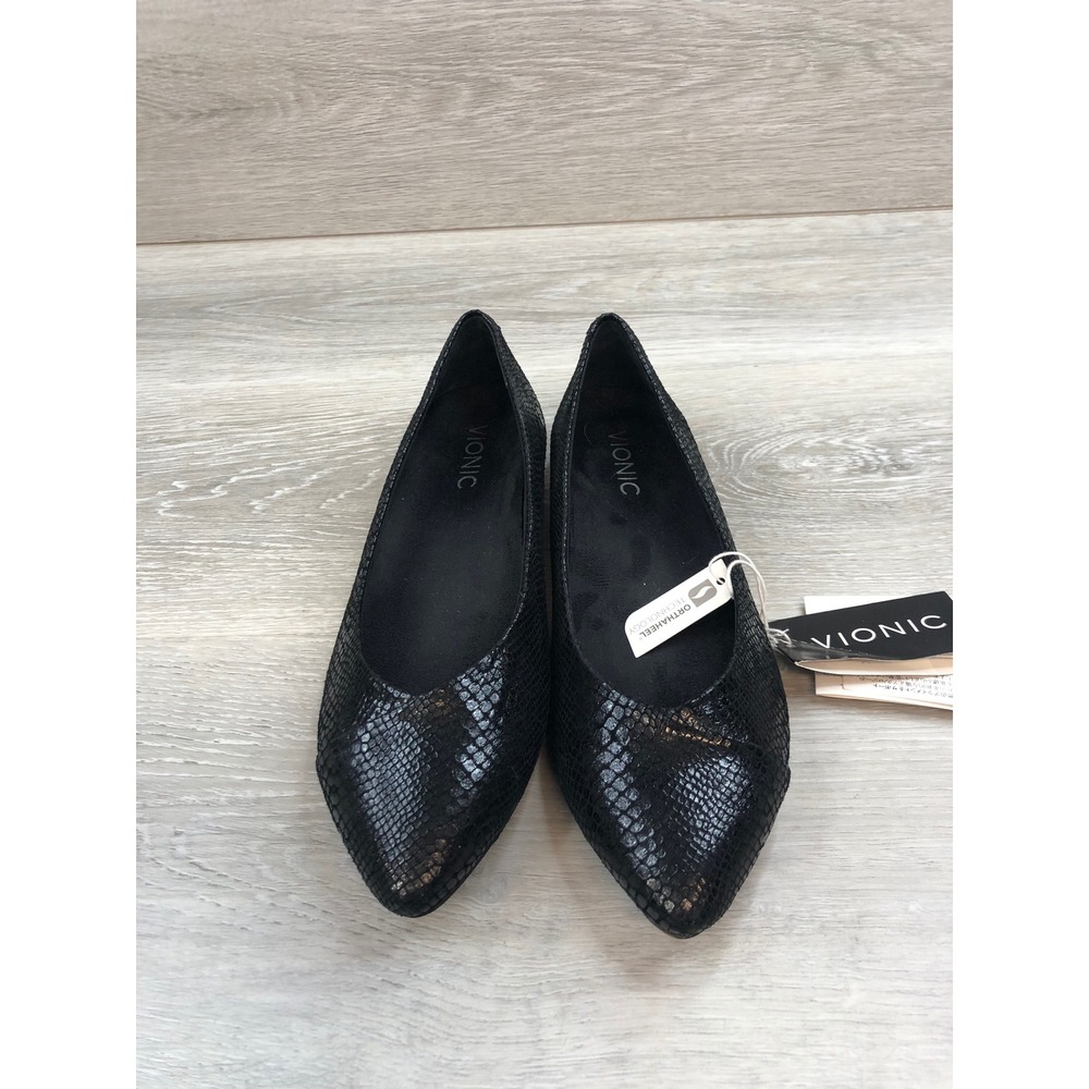 Vionic Black Snake Embossed Pointed Toe Flats Sli… - image 2